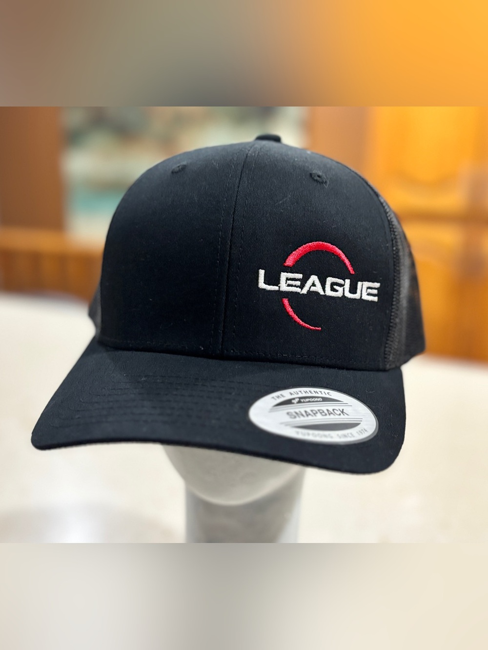 League Black Snapback Cap with Red & White Logo The Classics Yupoong